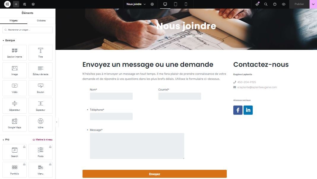 Prévisualisation de la modification d'un site avec Elementor