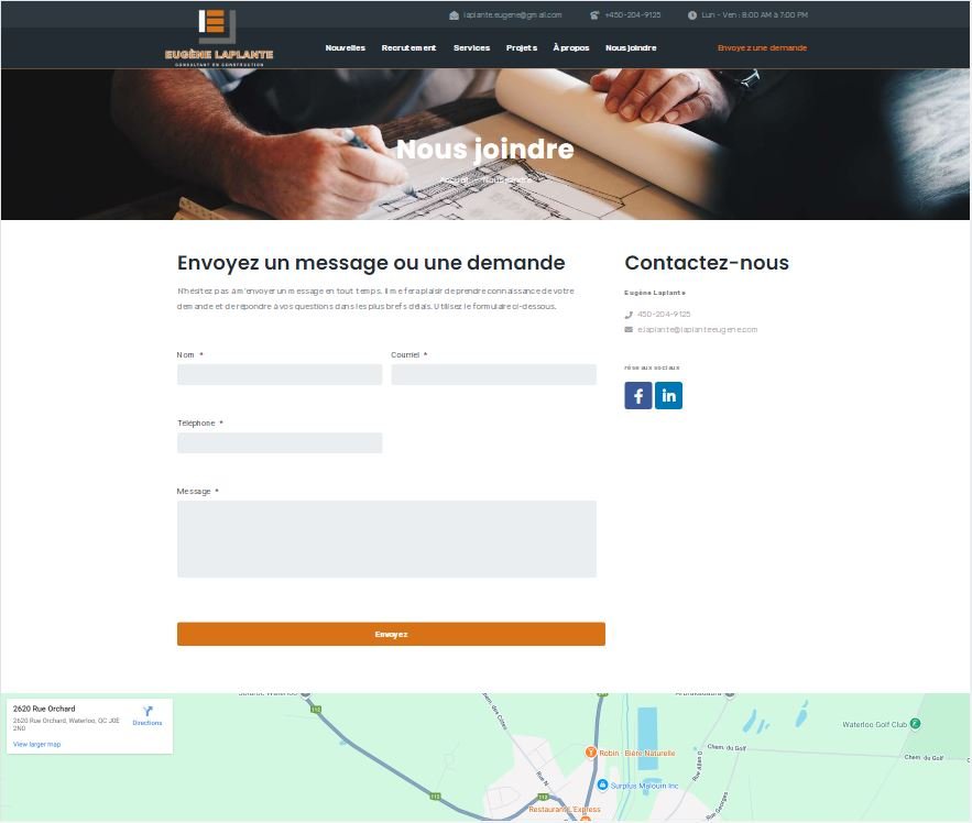 Page de contact avec carte